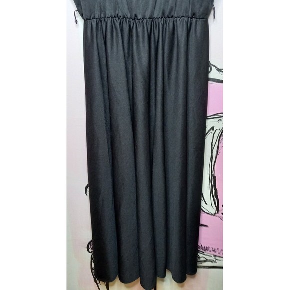 Size 8 Black Strappy Glitter Top Cinched Elastic Waist Below Knee Dress - Picture 5 of 7